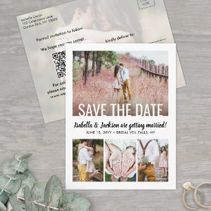 QR Code Modern Five Photo Wedding Save the Date Announcement Postcard