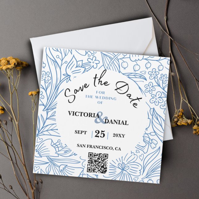 QR Code Modern Floral Save the Date Wedding  (Creator Uploaded)