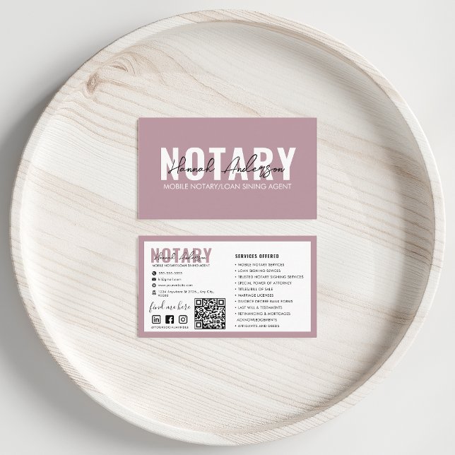 QR Code | Modern Grayish Pink Mobile Notary Public Business Card (Creator Uploaded)