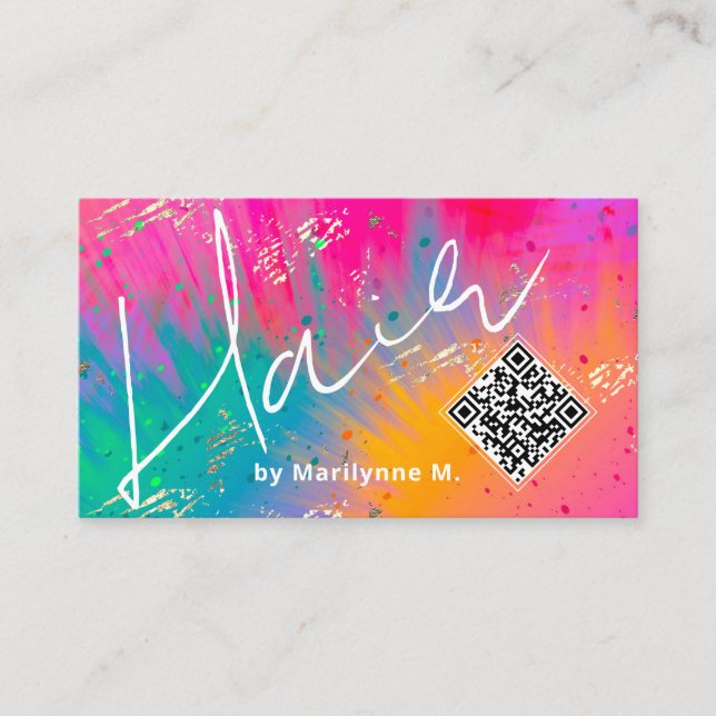 QR Code Modern Hair Stylist Business Card (Front)