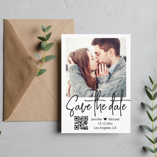 qr code modern handwriting  wedding photo save the date (Creator Uploaded)