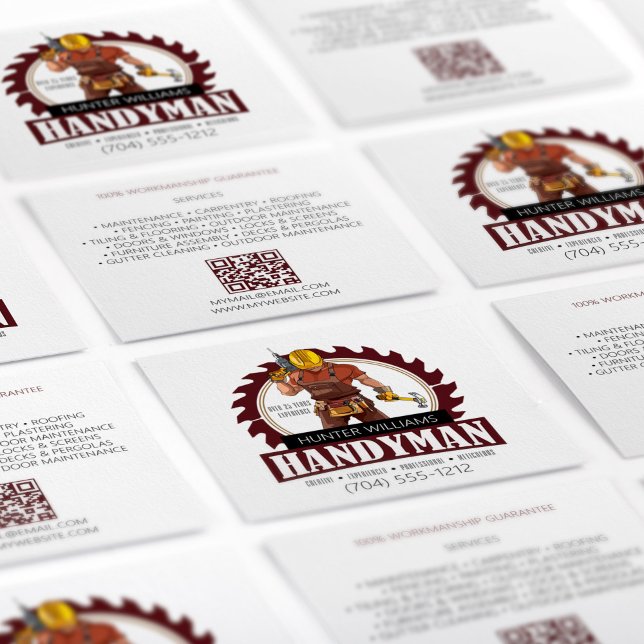 QR Code Modern Handyman Maintenance Rustic Tools  Square Business Card (Creator Uploaded)