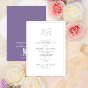 QR Code Modern Lavender Calligraphy Monogram Invitation