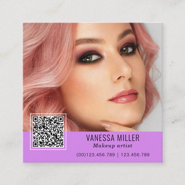 QR Code modern make up artist square Square Busine Business Card (Front)
