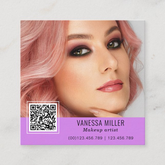 QR Code modern make up artist square Square Busine Square Business Card (Front)