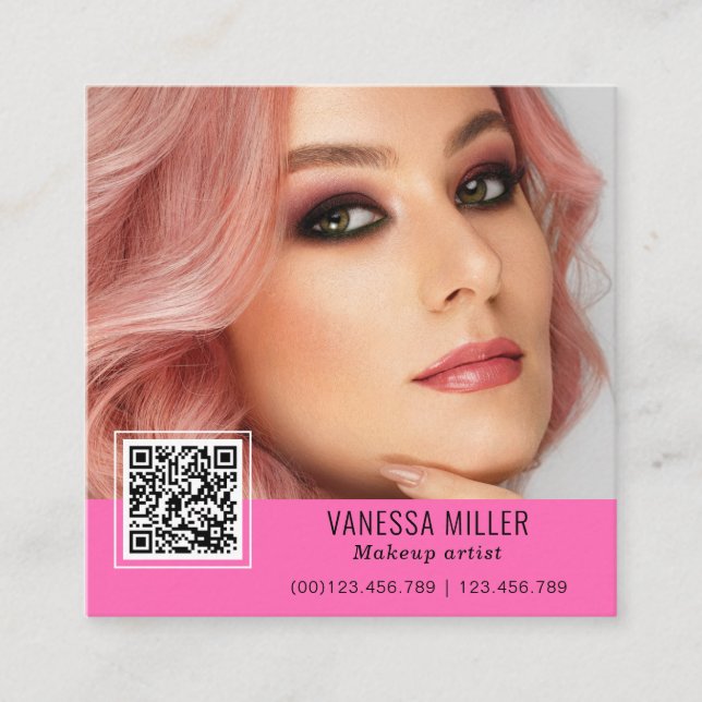 QR Code modern make up artist square Square Busine Square Business Card (Front)