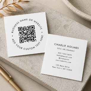 QR Code   Modern Minimal Simple White Professional Square Business Card