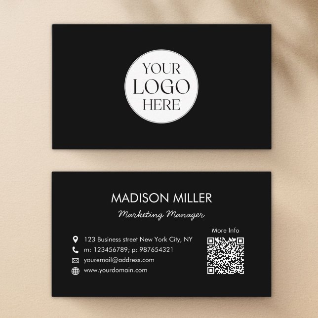 QR Code Modern Minimalist Black White Customized Business Card (Creator Uploaded)