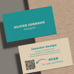 QR code modern minimalist bold typography teal Business Card
