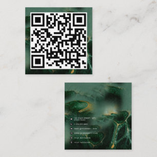 QR Code Modern Minimalist  Business Green Marble Calling Card