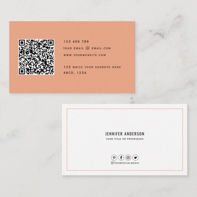 QR code Modern Minimalist Elegant Clean Simple  Bu Business Card (Front/Back)