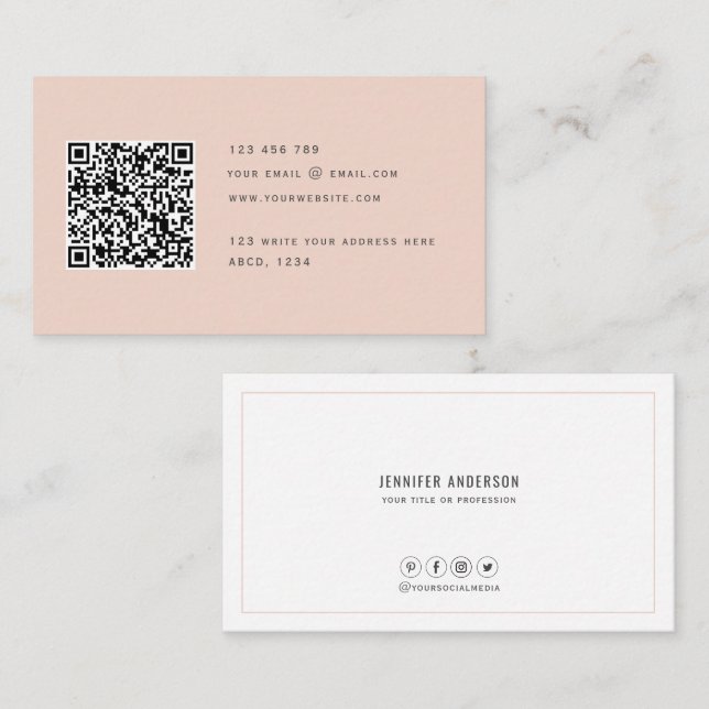 QR code Modern Minimalist Elegant Clean Simple  Bu Business Card (Front/Back)