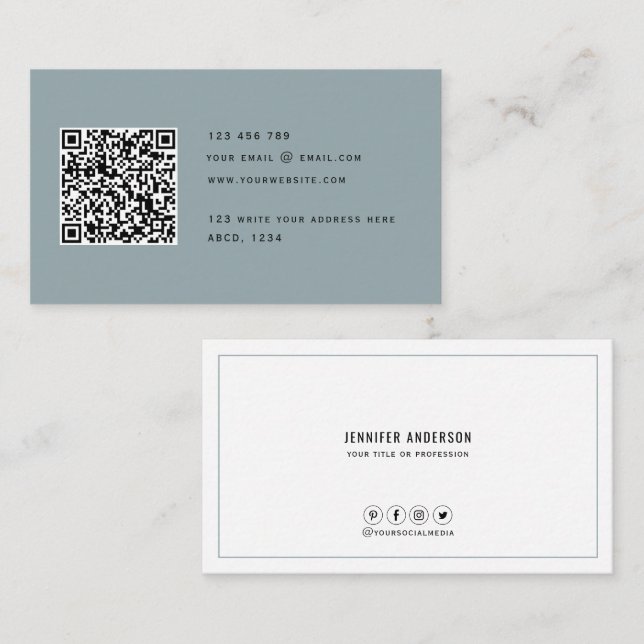 QR code Modern Minimalist Elegant Clean Simple  Bu Business Card (Front/Back)