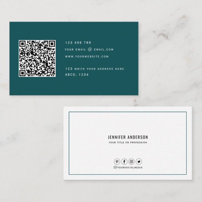 QR code Modern Minimalist Elegant Clean Simple  Bu Business Card (Front/Back)