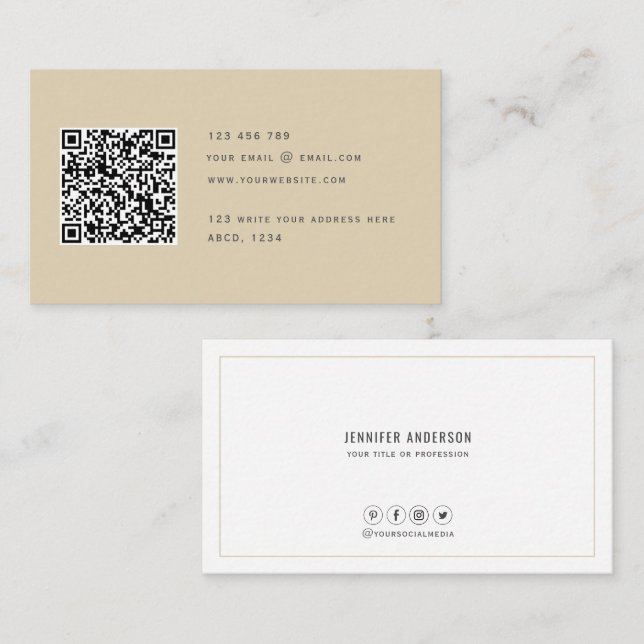 QR code Modern Minimalist Elegant Clean Simple  Bu Business Card (Front/Back)
