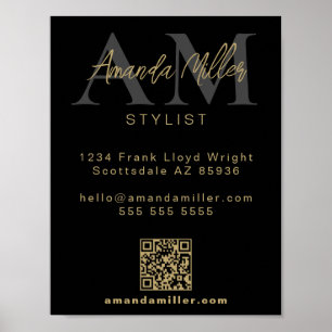 QR Code Modern Minimalist Monogram Download Black Poster