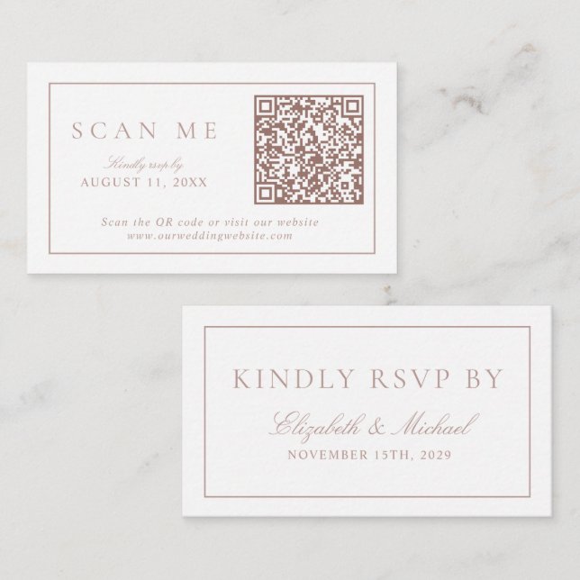 QR Code Modern Minimalist Monogram Dusty Rose RSVP Enclosure Card (Front/Back)