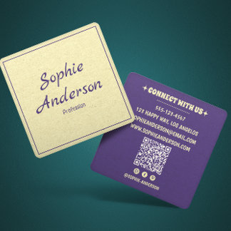 QR Code Modern Minimalist Professional Purple Square Business Card