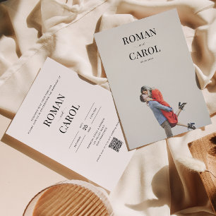 QR Code Modern Minimalist Typography Photo Wedding Invitation