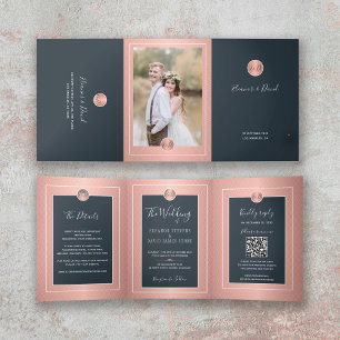 QR CODE modern photo all in one wedding Tri-Fold Announcement