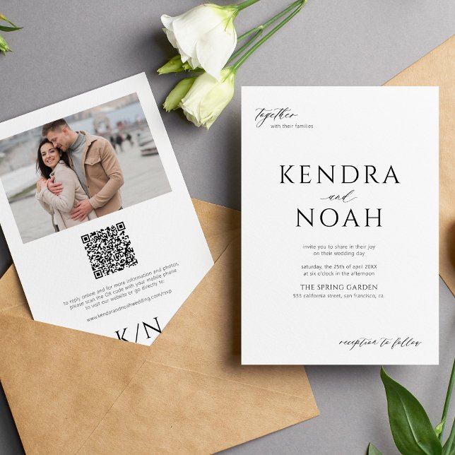 QR code modern PHOTO black and white wedding Invitation (Creator Uploaded)