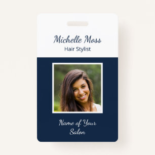QR code Modern Photo Navy Blue Hair Stylist Badge