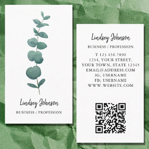 QR Code Modern Profession Business Eucalyptus Card