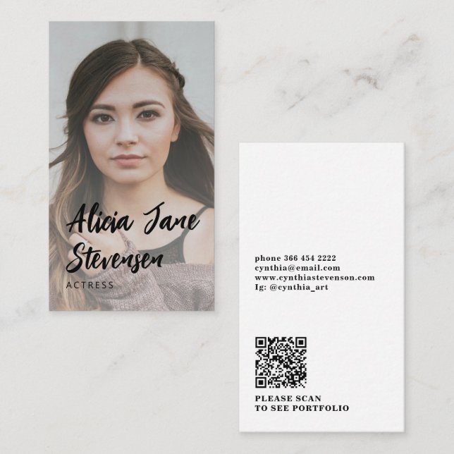 QR CODE modern professional model photo Business Card (Front/Back)