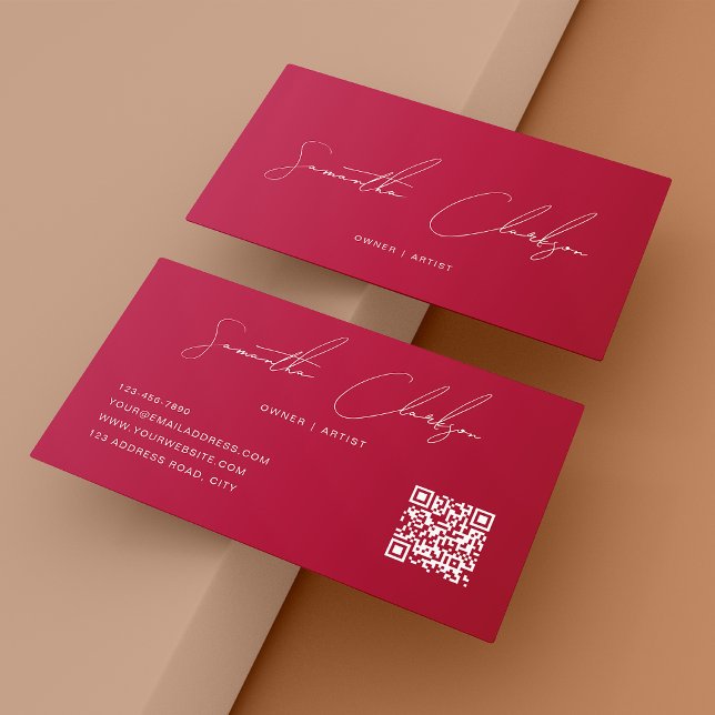 QR Code Modern Pure Hot Pink Handwritten Script Business Card (Creator Uploaded)