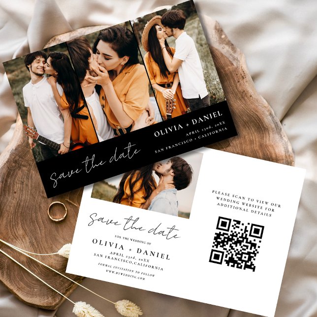 QR Code Modern Save the Date 4 Photo Elegant  (Creator Uploaded)