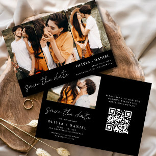 QR Code Modern Save the Date 4 Photo Elegant 