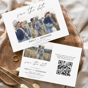 QR Code Modern Save the Date 4 Photo Elegant 