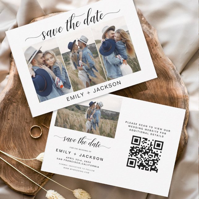 QR Code Modern Save the Date 4 Photo Elegant  (Creator Uploaded)