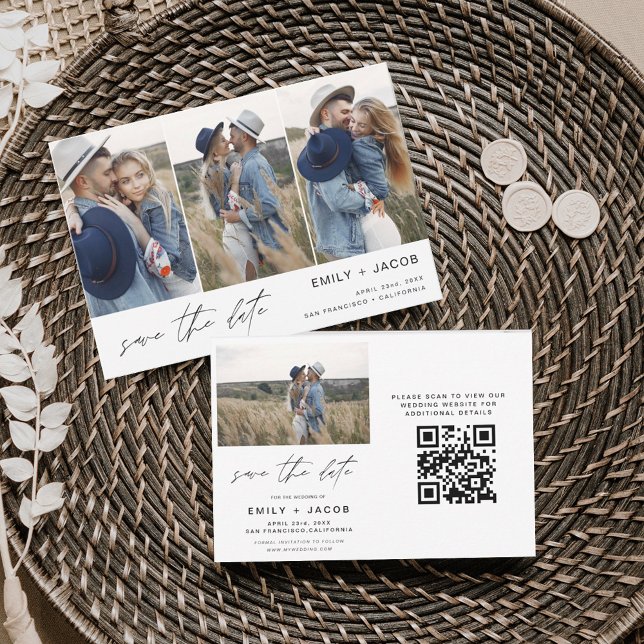 QR Code Modern Save the Date 4 Photo Elegant  (Creator Uploaded)