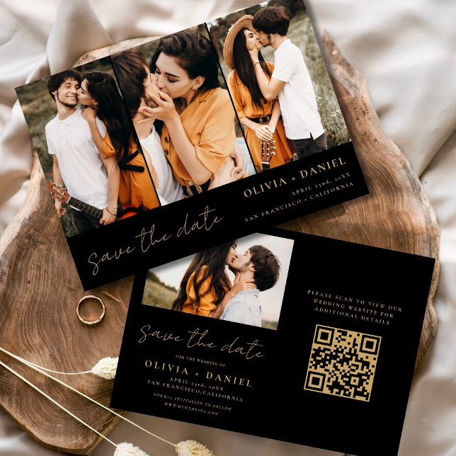 QR Code Modern Save the Date 4 Photo Elegant  (Creator Uploaded)