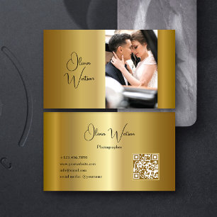 QR Code Modern Script Gold Photographer Business Card
