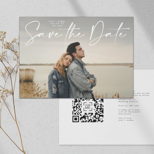 QR code Modern Script Save The Date Wedding Invitation (Creator Uploaded)