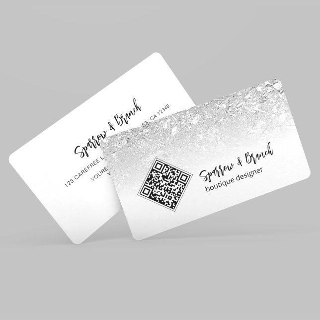 QR Code Modern Silver Boutique Carte de visite (Créateur téléchargé)