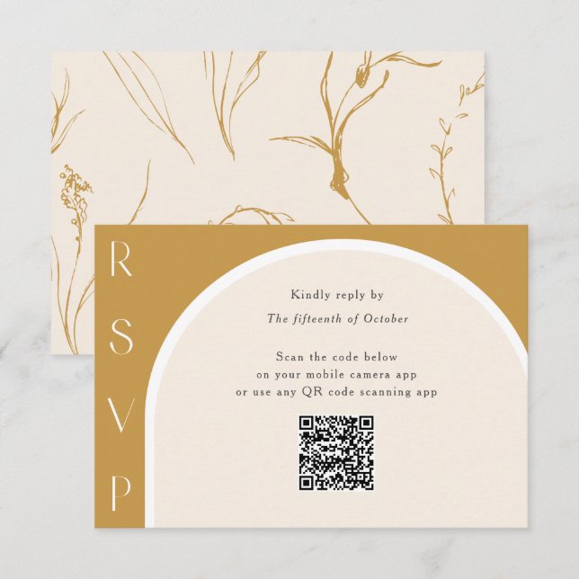 QR code Modern simple arch earth tone wedding  RSV RSVP Card (Front/Back)