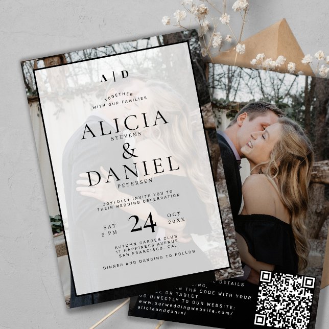 QR code modern simple typography 2 photo wedding Invitation (Creator Uploaded)