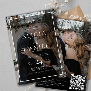 QR code modern simple typography photo wedding Invitation