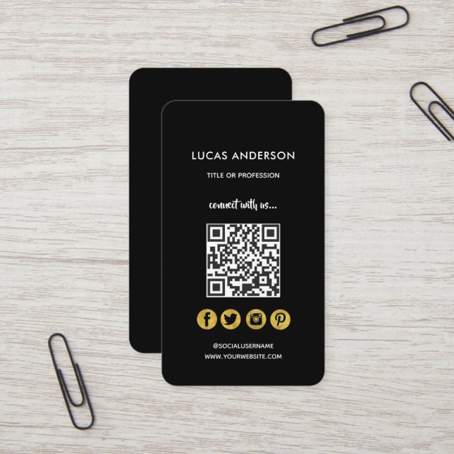 QR code modern stylish gold scannable networking B Business Card (Front/Back In Situ)
