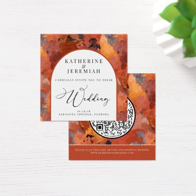 QR Code Modern Terracotta Arch Wedding Invitation (Desk)