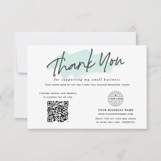 QR code Modern trendy networking small business Thank You Card (Front)