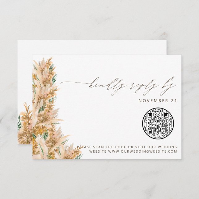 QR Code Moderne Boho Pampas Mariage Grass RSVP (Devant / Derrière)