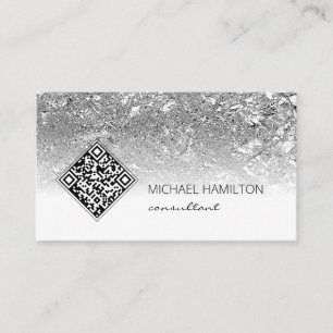 QR Code Moderne Carte de visite Argent