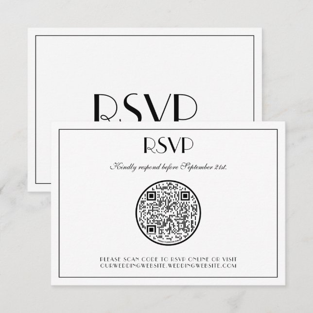 QR Code Moderne élégant Art Déco Mariage Carte RSV (Devant / Derrière)