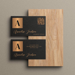 QR code monogram black gold luxury elegant Business Card