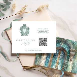 QR Code Monogram Blue, Green Timeless RSVP Online Enclosure Card