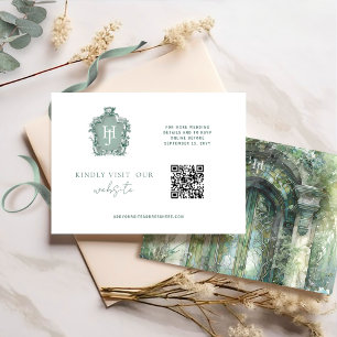 QR Code Monogram Green Timeless Hues RSVP Online Enclosure Card